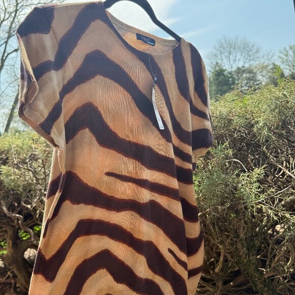 CHAPS Womens Short Sleeve Cotton Animal Print Top Beige Brown XL NEW WITH TAGS - Picture 2 of 9